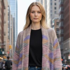 ralph lauren taupe southwestern aztec cotton/wool long sleeve draped car… 